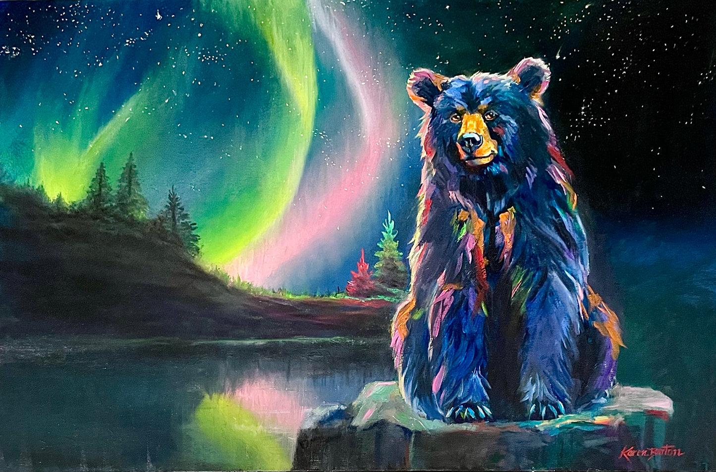 Aurora Bear Original Oil Painting (24" x 36")