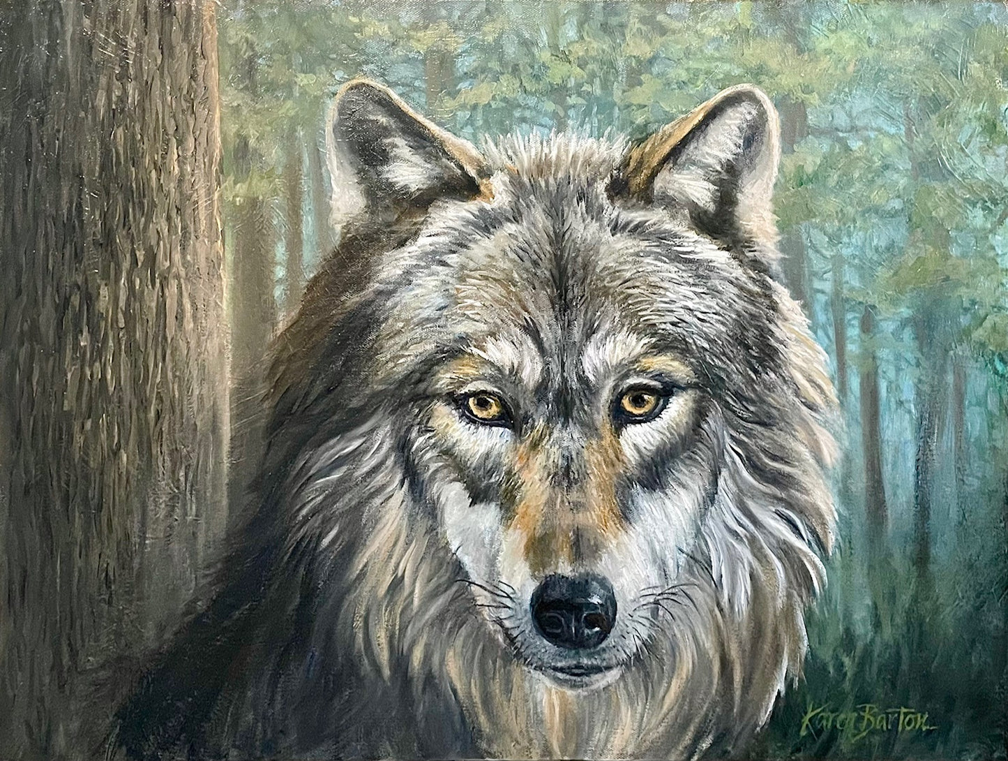 Title: "Eyes That Speak" - 11x14 Signed Limited Edition Giclée Print on Archival Paper | Realistic Wolf Painting, Wildlife Art by Karen Barton
