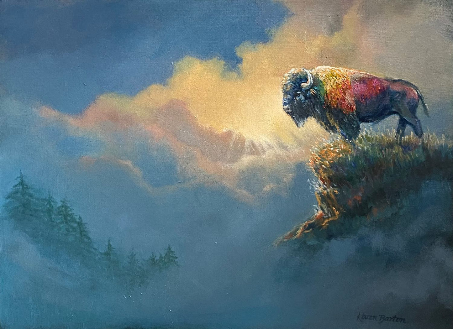 Bison wildlife painting High Ground