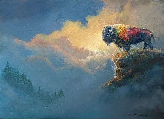 Bison Wildlife Painting Dark and Cloudy Visions